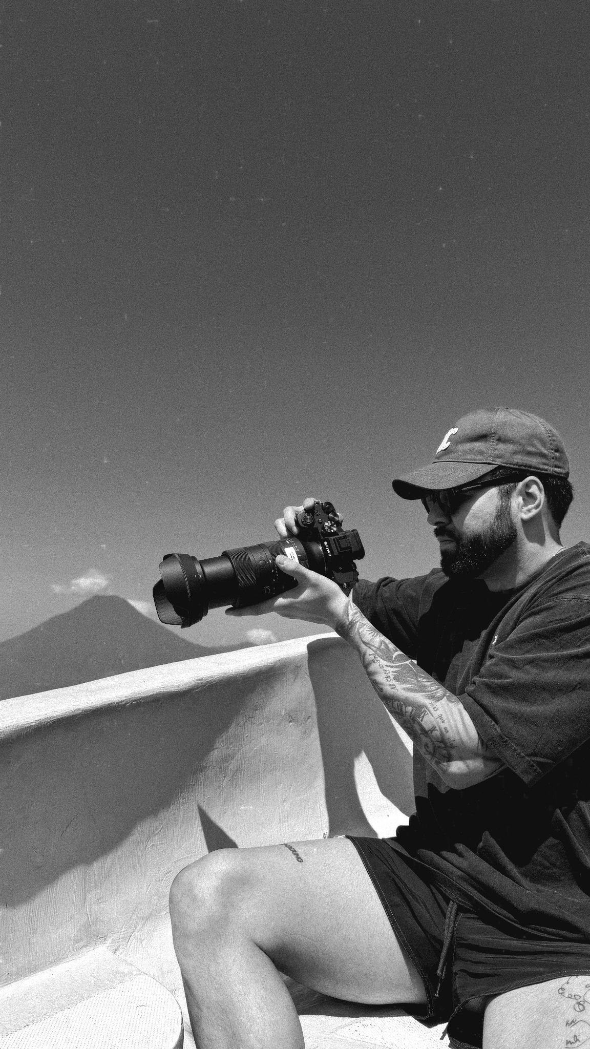 Gabriel Ferrer photographing on location above Lake Atitlán