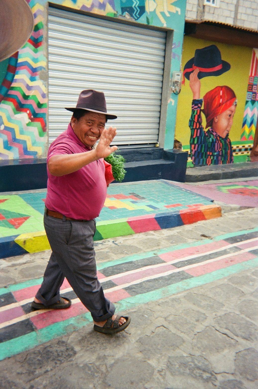 Walking past a hand-painted jaguar mural